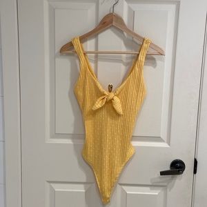 Bershka Yellow with White Polka Dots Bodysuit